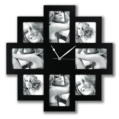 Obrazový rám, plastový, 4 ks 10x15 cm, 4 ks 10x10 cm, s hodinami, "Zep Taranto", čierna