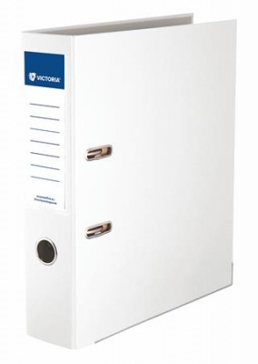 Pákový šanón, 75 mm, A4, PP/kartón, s ochranným spodným kovaním, VICTORIA OFFICE  "Basic", biely
