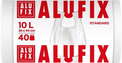 Vrecia na odpadky, s uškom, 10 l, 40 ks, 36x44 cm, 10 µ, ALUFIX, biela