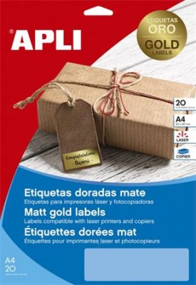 Etikety, k laserovým tlačiarňam a kopírovacím strojom, 45,7x21,2 mm, APLI,  matné, v zlatej farbe, 960 etikiet/balenie
