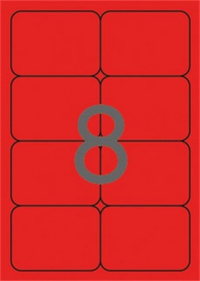 Etikety, 99,1x67,7 mm, farebné, zaoblené rohy, APLI, neónové červené, 160 etikiet/bal