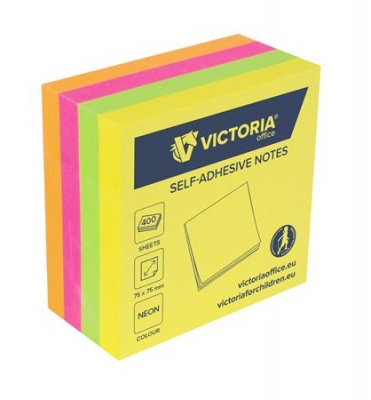 Samolepiaci bloček, 75x75 mm, 400 listov, VICTORIA OFFICE, neónový