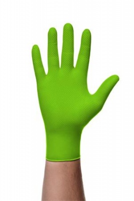 Ochranné rukavice, jednorazové, nitril, veľkosť XL, 50 ks, nepudrované, vystužené diamantovou textúrou, zelená