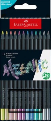 Farebné ceruzky, sada, trojhranné, FABER-CASTELL "Black Edition",  12 rôznych kovových farieb
