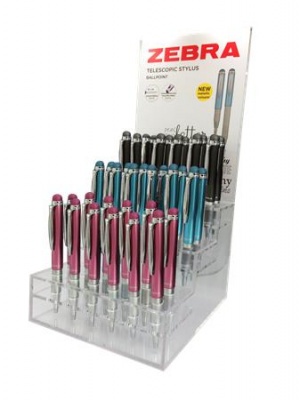 Guľôčkové pero, displej, 0,24 mm, teleskopické, nehrdzavejúca oceľ,, ZEBRA "Telescopic Metal Stylus", modré