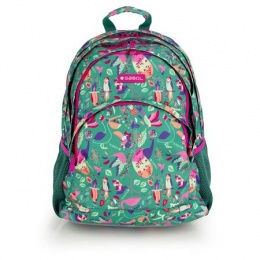 Školská taška, so zipsom, GABOL "Vida", zelená, s tropickými motívmi